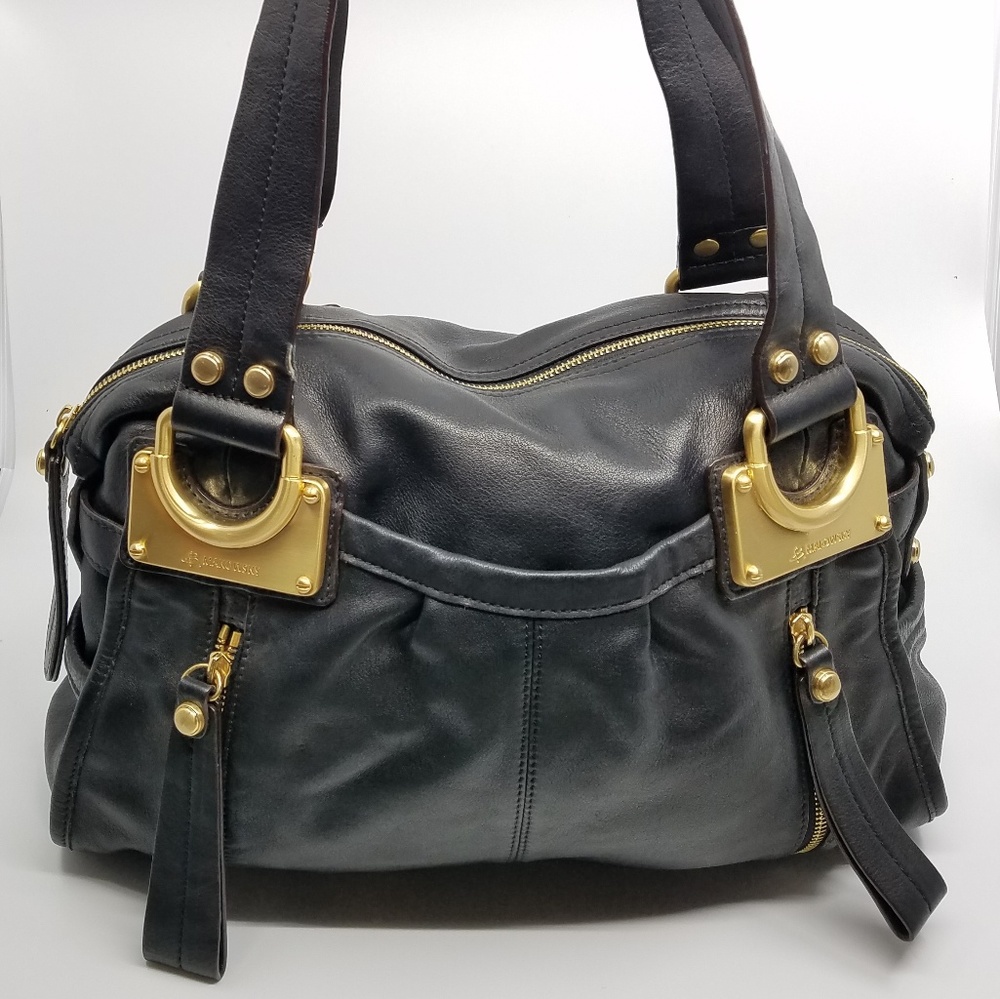 B Makowsky East/West Black Leather Satchel